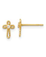 Pumpkin Song 14k Madi K Polished and Twisted CZ Cross Childrens Post Earrings