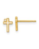 Cricket Boo 14k Madi K Polished White Enameled CZ Cross Childrens Post Earrings