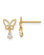 Glow Bean 14k Madi K Polished Open Butterfly with CZ Dangle Childrens Post Earrings