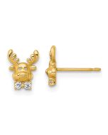 Skippy Bug 14k Madi K Polished CZ Reindeer Childrens Post Earrings