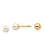 Muffin Glow 14k Madi K Reversible 3.75-4mm FW Cultured Pearl & Gold Ball Earrings