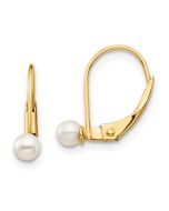 Bumble 14k Madi K 3-4mm White Round Freshwater Cultured Pearl Leverback Earrings