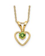 Buddy Song 14k Madi K 3mm Peridot Heart Birthstone Necklace