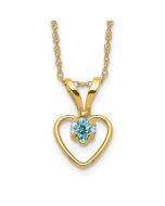 Pebble Bean 14k Madi K 3mm Blue Zircon Heart Birthstone Necklace