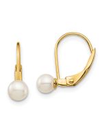 Twinkle 14k Madi K 4-5mm White Round Freshwater Cultured Pearl Leverback Earrings