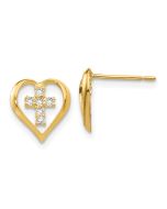 Sprout Glow 14k Madi K CZ Children's Heart Cross Post Earrings