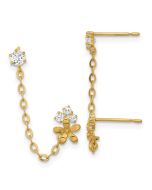 Star Bloom 14k Madi K CZ Double Post w/Chain Flower Earring