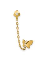 Sunbeam Glow 14k Madi K CZ Double Post w/Chain Butterfly & Flower Single Earring