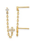 Bumble 14k Madi K Double Post w/Chain CZ Cross Earring (single)