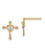 Bunny Song 14k Madi K CZ Cross with Heart Post Earrings