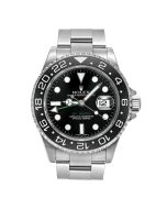   *Pre-Owned* Rolex Oystersteel GMT-Master II Watch - Bidirectional Rotatable Black and Grey Bezel - Black Dial - Oyster Bracelet