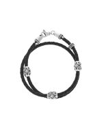King Baby Double Wrapped Leather Bracelet with MB Cross Barrel Beads