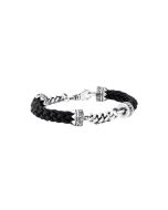 King Baby Double Silver Chain and Leather Lanyard Bracelet