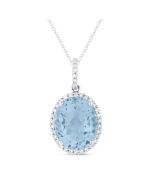 Front View Blue Topaz and Diamond Pendant with Chain in White Gold