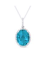 Front View Created Paraiba Tourmaline and Diamond Pendant with Chain in White Gold