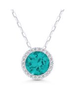 Front View Created Paraiba Tourmaline and Diamond Pendant with Chain in White Gold
