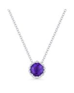 Front View Amethyst and Diamond Pendant with Chain in White Gold