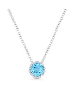 Front View Blue Topaz and Diamond Pendant with Chain in White Gold