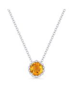 Front View Citrine and Diamond Pendant with Chain in White Gold