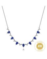 14K White Gold Diamond and Teardrop Blue Sapphire Station Necklace
