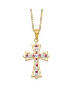Bright Cascade Ruby Rose Diamond Fascination Diamond Mystique Sterling Silver 18K Gold-plated Diamond and Ruby Cross 18 Inch Necklace