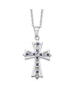 Sunlit Brook Azure Camellia Diamond Fascination Diamond Mystique Sterling Silver Platinum-plated Diamond and Sapphire Cross 18 Inch Necklace
