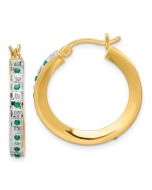 Arden Diamond Fascination Diamond Mystique Sterling Silver 18K Gold-plated Diamond and Emerald Round Hoop Earrings