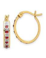 Arden Diamond Fascination Diamond Mystique Sterling Silver 18K Gold-plated Diamond and Ruby Oval Hoop Earrings