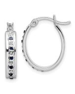 Valora Diamond Fascination Diamond Mystique Sterling Silver Platinum-plated Diamond and Sapphire Oval Hoop Earring