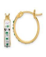 Celestine Diamond Fascination Diamond Mystique Sterling Silver 18K Gold-plated Diamond and Emerald Oval Hoop Earrings