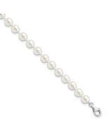 Thorne Majestik Sterling Silver Rhodium-plated 7-8mm Imitation Shell Pearl and CZ 8.5 inch Anklet with 2 inch Extender