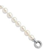 Callen Majestik Sterling Silver Rhodium-plated 10-11mm White Imitation Shell Pearl Hand-knotted Fancy Bracelet