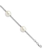 Vion Majestik Sterling Silver Rhodium-plated 10-11mm White Imitation Shell Pearl Hand-knotted 4 Station Bracelet