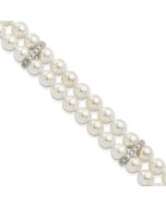 Orion Majestik Sterling Silver Rhodium-plated 7-8mm White Imitation Shell Pearl and CZ Hand-knotted Bracelet