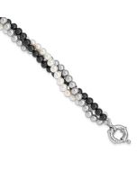Quinn Majestik Sterling Silver Rhodium-plated 3 Row 4-5mm White Grey Black Imitation Shell Pearl Hand-knotted Bracelet