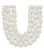 Azura Sculpted Rose Majestik Sterling Silver Rhodium-plated 3 Row 10-11mm White Imitation Shell Pearl Hand-knotted Necklace