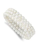 Oberon Majestik 7-8mm White Imitation Shell Pearl Hand-knotted Set of 3 Stretch Bracelets