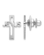 Astra Sterling Silver Rhodium-plated Jesus Cross Tie Tac