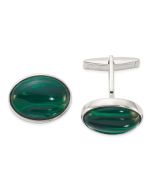 Isolde Sterling Silver Polished Malachite Oval Cuff Links
