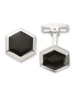 Cadenza Sterling Silver Polished Onyx Hexagon Cuff Links