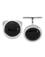 Orion Sterling Silver Rhodium-plated Polished Round Black Onyx Cuff Links