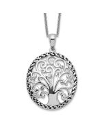 Sentimental Expressions Sterling Silver Rhodium-plated CZ Antiqued Tree of Life 18in Necklace
