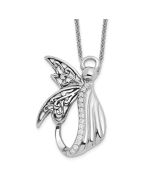 Sentimental Expressions Sterling Silver Rhodium-plated CZ Antiqued Angel of Perseverance 18in Necklace