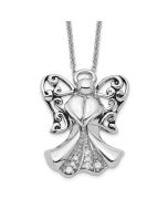 Sentimental Expressions Sterling Silver Rhodium-plated CZ Antiqued Angel of Strength 18in Necklace