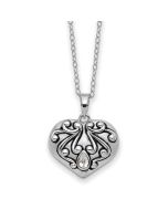 Sentimental Expressions Sterling Silver Rhodium-plated Antiqued CZ Heart Remembrance Ash Holder 18 Inch Necklace