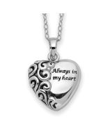 Sentimental Expressions Sterling Silver Antiqued Heart Remembrance Ash Holder 18 Inch Necklace