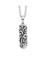 Sentimental Expressions Sterling Silver Rhodium-plated Antiqued Cylinder Remembrance Ash Holder 18 Inch Necklace