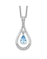 Sentimental Expressions Sterling Silver Rhodium-plated Mar. CZ Stone Never Forget Tear 18in Birthstone Necklace