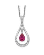 Sentimental Expressions Sterling Silver Rhodium-plated July CZ Stone Never Forget Tear 18in Birthstone Necklace