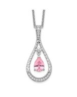 Sentimental Expressions Sterling Silver Rhodium-plated Oct. CZ Stone Never Forget Tear 18in Birthstone Necklace